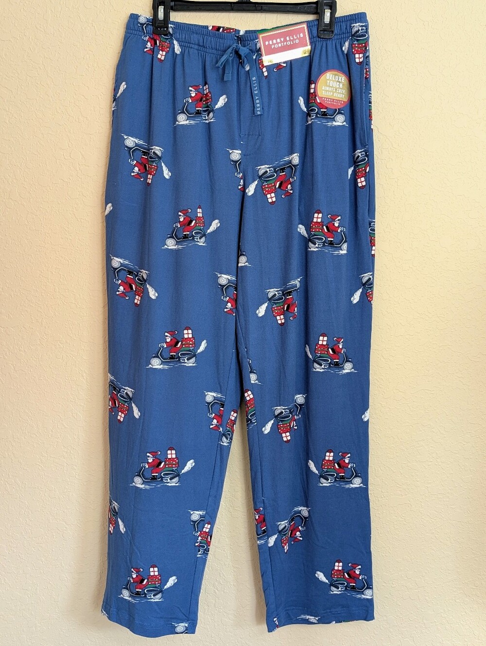 Perry Ellis Portfolio Blue Santa-Print Lounge/Sleep Pants - Picture 4 of 8